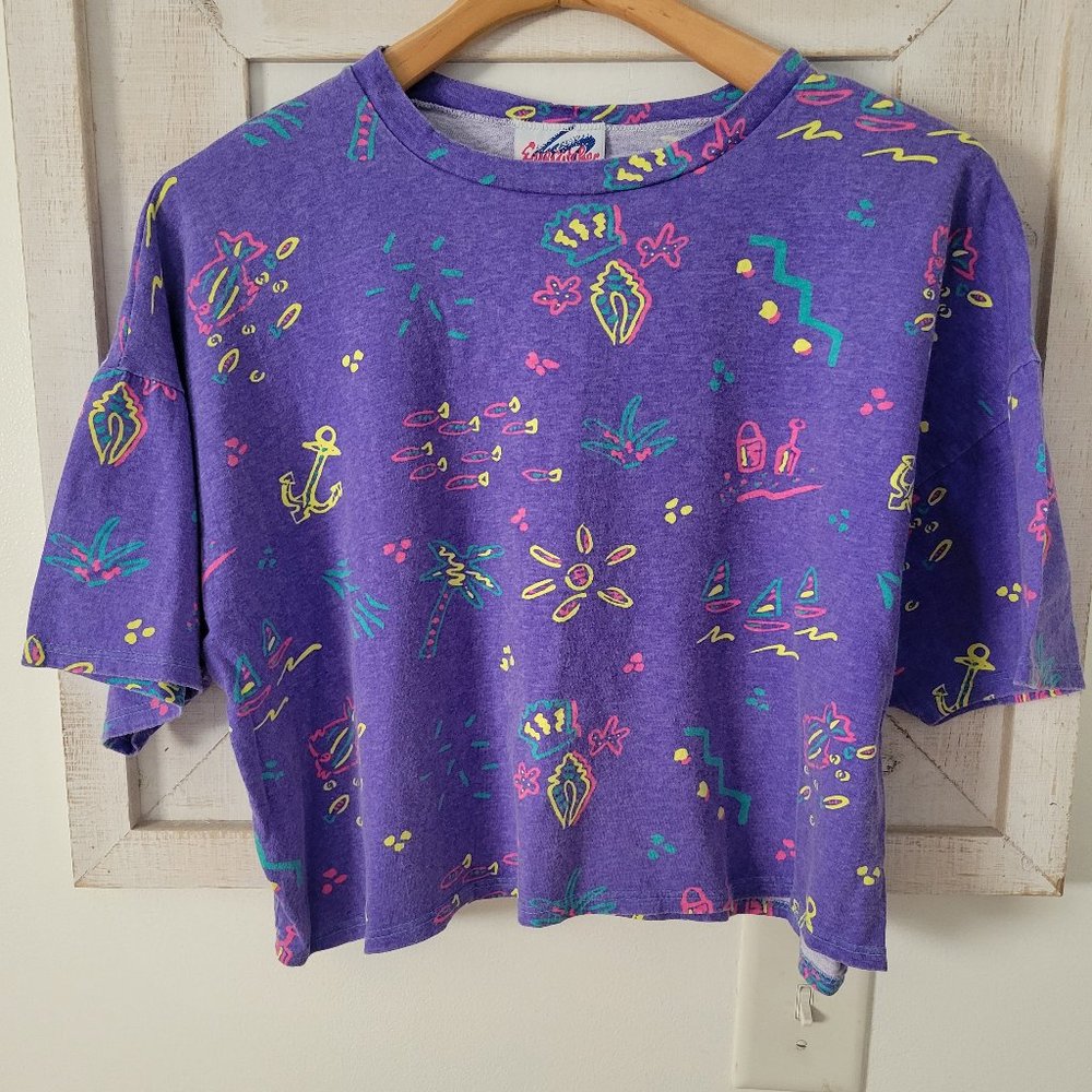 1980’S NEON COLORED ANCHOR & FISH PATTERNED COTTON CROP